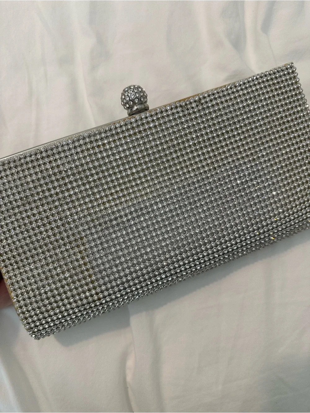 Kate Landry Silver Crystal Embellished Evening Clutch